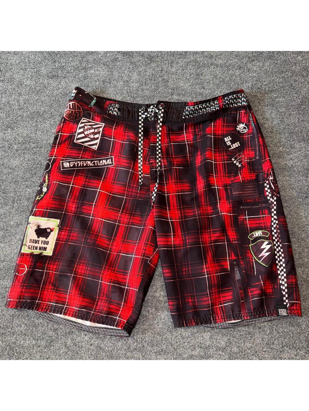 LOST Enterprises Red Plaid Surf Board Shorts Mens XL VTG Y2K 90s Rare